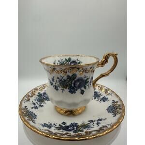 Royal Dover China Moonlight Rose Blue And Gold Cup and Saucer Gold England